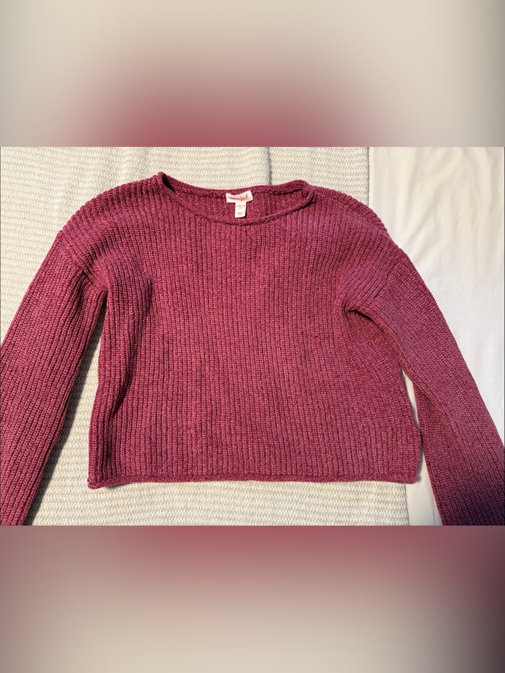 Cat & Jack Girls' Ribbed Crewneck Sweater in Raspberry